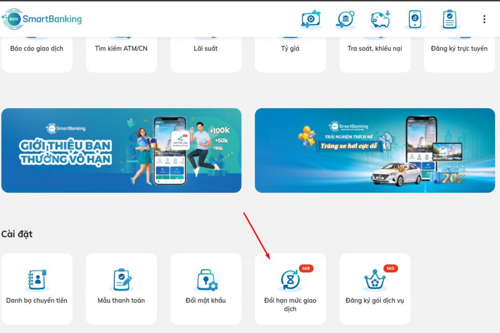Cách tăng hạn mức chuyển khoản BIDV