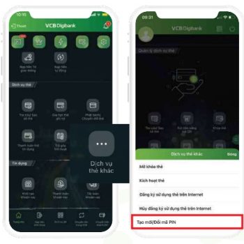 Bước 1-2 Cách đổi mã PIN thẻ Vietcombank trên App Digibank bằng điện thoại