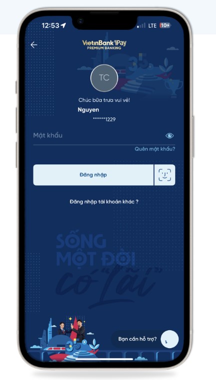 Bước 1 đăng nhập ứng dụng vietinbank ipay trên điện thoại