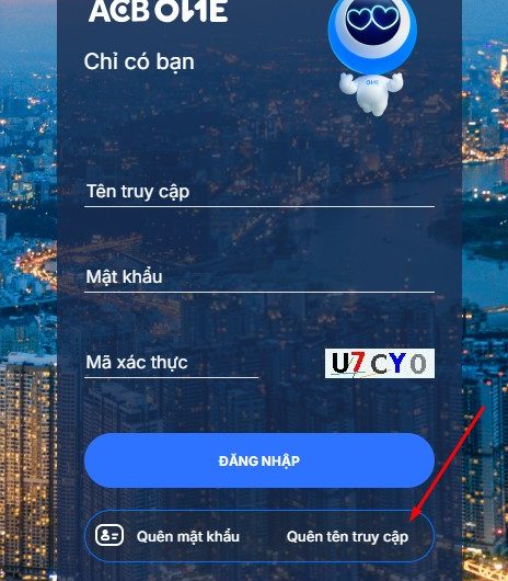 2 cách lấy lại tên truy cập ACB ONE khi bị quên